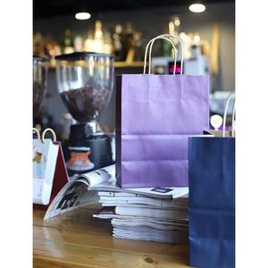 Sacs cadeaux en papier kraft en vrac avec poignées, pour fêtes, vente au détail, shopping, mariage, en papier violet, 100% papier recyclable, sacs cadeaux - Product Image 4