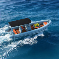 Bateau pneumatique semi-rigide commercial de 6,6 m avec plancher en aluminium ouvert, pont spacieux et support pour bouteille d'oxygène
