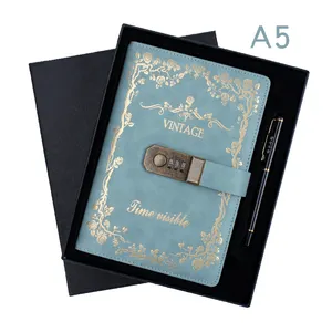 Customised Private Label Mini Pictures Journal Soft Leather Diaries Combination Lock System Diary
