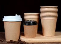 Gobelets en papier kraft recyclables jetables personnalisables de 8oz, vierges, gobelets à emporter à paroi unique avec logo pour le vin, sacs à éventail personnalisés
