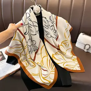 Mode 70cm carré tête foulards soie velours coton cou écharpe cheveux tête enveloppes fleur motif imprimé écharpe pour les femmes