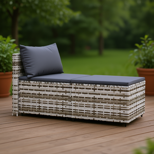 Repose-pieds de patio en polyrotin gris avec coussins, accessoire confortable pour les meubles de patio - Product Image 2