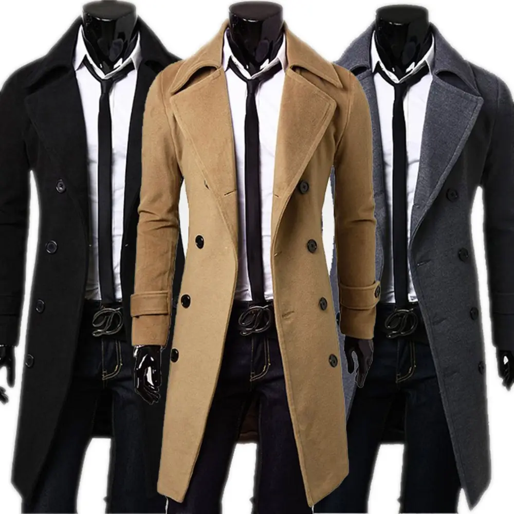 패션 가을 자켓 긴 트렌치 코트 남성 고품질 자체 재배 단색 남성 코트 더블 브레스트 자켓