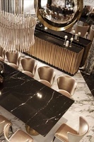 Table à manger en marbre noir, pied en métal, luxe, salle à manger, salon, 14 places, ensemble de table à manger