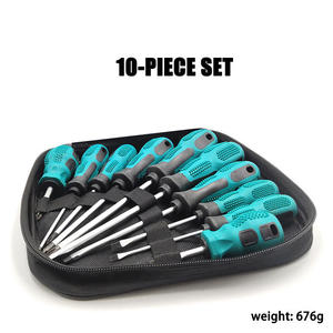 Professional <b>Screwdriver</b> <b>Set</b> 10pcs Flat Head Magnetic Tip Anti-Slip Handle Matte Finish Plastic Handle DIY Tools - Product Image 5