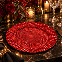 Assiette de présentation moderne de 13 pouces en plastique durable, revêtement poudré, style européen, vert, texturée, élégante, décorative, pour mariage