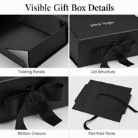 Boîte cadeau magnétique rigide noire élégante et luxueuse, recyclable, avec gaufrage, laminage mat, doublure en éponge et ruban pour l'emballage de bougies