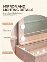 Coiffeuse de luxe rose pour chambre à coucher avec miroir LED Hollywood et plusieurs tiroirs pour cosmétiques