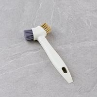 Brosse de nettoyage 2-en-1 pour vaisselle et casseroles avec têtes en nylon et fil d'acier, manche de 19 cm pour évier, four, plateau, cuisine (vente en gros)