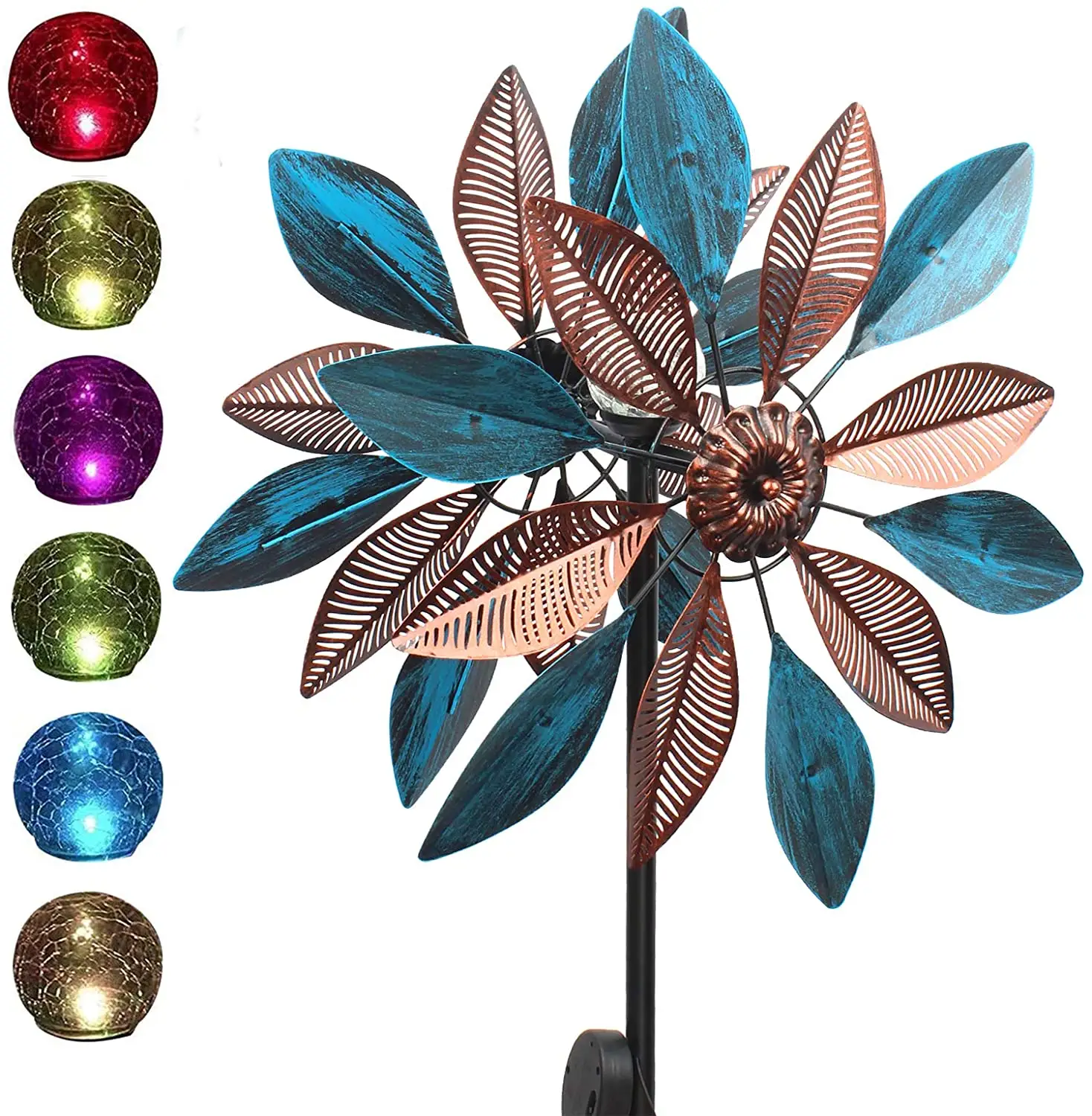 Metal Solar Kinetic Wind Spinner Outdoor Garden Ornaments Decor Wind Mill Stake Garden Supplies Flower Wind Spinner