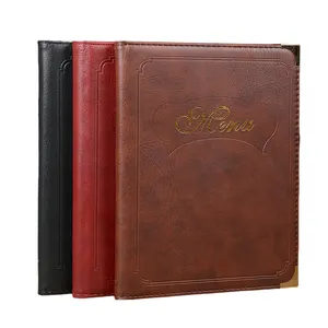 Restaurant PU Leather A4 Brown Menu Holder Cover Hotel Shops Wine Bar Menu Book Cover With 7 PVC Inside Pages