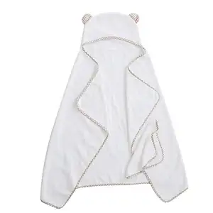 500gsm白い新生児竹厚手テリーベビーフード付きバスタオル