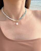Collier fait main en perles d'eau douce et en améthyste, demi-perles et demi-chips, longueur personnalisée, charme en perle, collier ras du cou, fermoir en acier inoxydable OT