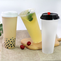 Échantillon gratuit, logo personnalisé, gobelets en plastique transparents à fond plat en PET/PP de 10, 12, 14, 16, 18, 20 oz pour café glacé, matcha, avec couvercles