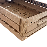 Caisse de rangement rectangulaire pliable en plastique imitation bois, ventilée, peu profonde, empilable, pour produits frais