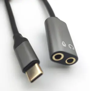 Adaptador USB C para microfone com fone de ouvido, divisor de áudio tipo C para fones de ouvido de 3,5 mm, com entrada para monitorar o microfone
