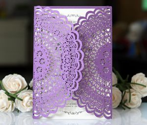 Invitations de mariage personnalisées et économiques du fabricant, invitations découpées au laser de couleur violet foncé, cartes de vœux de mariage - Product Image 3
