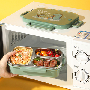 Caja Bento para niños a prueba de fugas, contenedor de almuerzo de acero inoxidable con compartimentos sellados, patrón de dibujos animados de dinosaurio para aperitivos escolares - Product Image 2