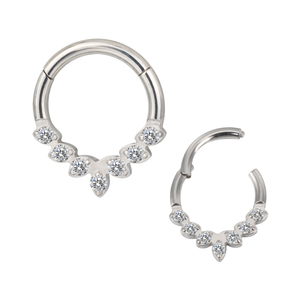 GZN High Quality G23 <strong>Titanium</strong> Hinged Segment Daith <strong>Clicker</strong> <strong>Rings</strong> With Forward Facing 7 CZ Leaves Body Piercing Wholesale