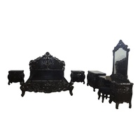 Produit de vente chaud d'ensemble de lit Rococo de reproduction antique en bois massif peint en noir pour meubles de chambre à coucher de style européen