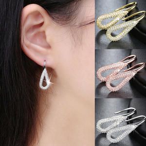 E1819 Rose Gold <b>Water</b> Drop <b>Crystal</b> Earrings Micro Insert Luxury Women's Drop Earrings Everyday Wear - Product Image 3