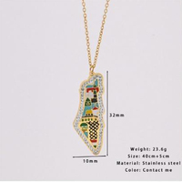 Collar de Moda con Colgante de Acero Inoxidable, Diseño de Mapa de Jerusalén, Palestina, Kufiya Colorida Personalizada, Herencia Árabe Musulmana, Venta al Por Mayor