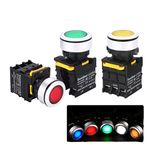 Bouton-poussoir d'arrêt d'urgence électronique LA38-11 à verrouillage automatique, point argenté, 1NO1NC, 24V, IP65, LED, 22mm, en plastique et laiton - Product Image 1