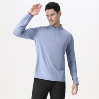 D-B661 hommes Slim Fit T-shirt à manches longues à séchage rapide respirant sweat-shirt de sport pour la course à pied col semi-zippé en gros