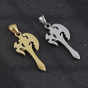 Collar vintage grande con cruz y espada, hacha plateada estilo punk con cadena de suéter de acero inoxidable, engaste de bisel, joyería de moda, regalo - Product Image 4