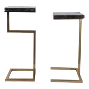 Tavolino moderno in quarzo con base dorata per piccoli spazi, camera da letto, soggiorno, arredamento. - Product Image 1