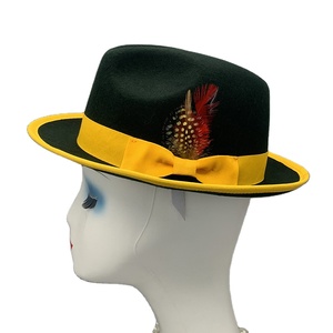 Hommes femmes unisexe 100% australie laine feutre fantaisie gentleman robe chapeaux pour hommes <span class=keywords><strong>chapeau</strong></span> jazz <span class=keywords><strong>trilby</strong></span> fedora <span class=keywords><strong>chapeau</strong></span> avec plume - Product Image 1