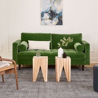 Set Sofa Chesterfield Dua Dudukan Warna Hijau Rumput Bahan Beludru dengan Rangka Kayu Solid dan Kaki Lipat, Cocok untuk Gym, Vila, Kamar Tidur, Sekolah, Ruang Tamu