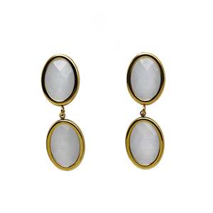 Boucles d'oreilles pendantes tendance en acier inoxydable 316L plaqué or PVD, design ovale avec pierre, durables et résistantes - Product Image 1