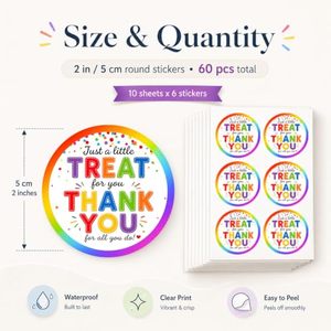Round Thank You <b>Stickers</b> With Rainbow Border Clear Printing <b>Waterproof</b> Self Adhesive Labels For Gift Craft - Product Image 4