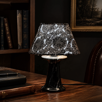 Lampe de table WeiVibe en marbre noir Marquina avec abat-jour en pierre assorti, lumière de chevet sculpturale E27 pour hôtel moderne et décoration intérieure