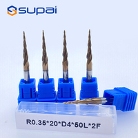 Fresa de punta de bola cónica de carburo sólido/acero de alta velocidad SUPAL personalizado HRC55, fresa de extremo, brocas de enrutador de tallado 3D OEM/ODM