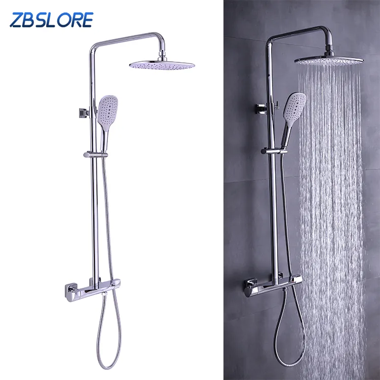 Enkele Handgreep Thermostatische Douche Set Chrome Met Abs Plastic Multifunctionele Handdouche