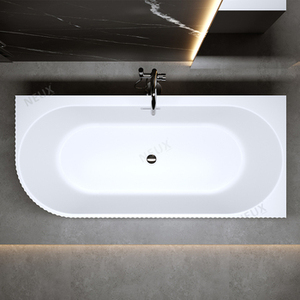 현대 디자인 <span class=keywords><strong>Alcove</strong></span> 플루트 아크릴 독립형 욕조 1.5m 직사각형 앞치마 스트라이프 드레이너와 서 담그기 - Product Image 3