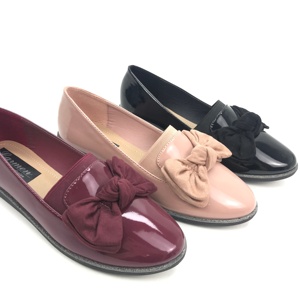 Zapatos Planos Cómodos Tipo Bailarina, Mocasines de Invierno de PU Patentado, Zapatos de Moda para Mujer con Lazo, Casuales, de PU + TPR - Product Image 1