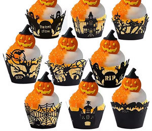 Carry Kaile Halloween évider emballages de gâteau 10 pièces outils de support château toile d'araignée sorcière tasses à gâteau pour décoration de <span class=keywords><strong>Cupcake</strong></span> - Product Image 2