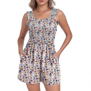 Combinaison élégante pour femme, taille mi-haute, col en V, ornée de ceintures, unie, longueur genou, coupe ample, pour mariage d'automne, en tissu toile respirant et à séchage rapide - Product Image 2