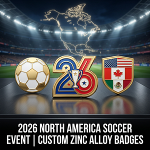 Pins de revers en alliage de zinc émaillés en 3D, personnalisés pour événements sportifs de football en Amérique du Nord, souvenirs génériques, badges promotionnels - Product Image 1