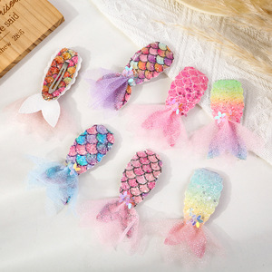 Fermagli per Capelli da Bambina a Forma di <span class=keywords><strong>Coda</strong></span> di Sirena Arcobaleno con Paillettes Colorate - Product Image 1