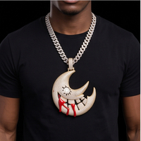 Pendentif Moissanite pour Homme en forme de Lune, Chaîne Cubaine pour Homme, Pendentif Hip Hop Rapper, Cadeau