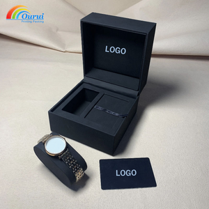 Factory Direct Custom Classic <b>Black</b> Leather Watch <b>Box</b> For man ,Wholesale Luxury Watch Gift <b>Box</b> with Card Holder for Single Watch - Product Image 4