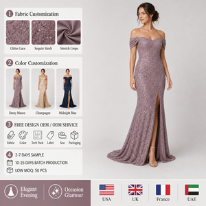 <span class=keywords><strong>Robe</strong></span> longue sirène en dentelle mauve poudré pour femme, épaules dénudées, manches courtes, fente haute, <span class=keywords><strong>robe</strong></span> <span class=keywords><strong>de</strong></span> <span class=keywords><strong>soirée</strong></span>, vente en gros - Product Image 1