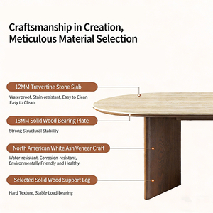 Ensemble de table à manger ovale moderne minimaliste en bois massif et pierre frittée avec chaises pour la maison, salon, style moderne du milieu du siècle - Product Image 4
