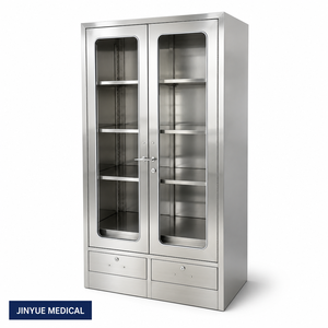 Armoire de rangement médicale <span class=keywords><strong>en</strong></span> acier inoxydable brossé avec étagères réglables et porte vitrée à charnières pour <span class=keywords><strong>pharmacie</strong></span> - Product Image 1