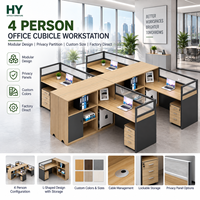 Poste de travail modulaire en forme de L pour 4 personnes avec cloison d'intimité pour bureau commercial