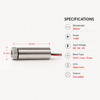 Module laser vert ZhonNa 520nm 1mW, ligne croisée, DC3-5V, lentille en verre focalisable, qualité industrielle, accessoires optiques personnalisés LD